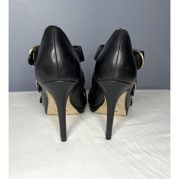 Vintage Cole Haan High Heels Shoes Women 8.5 Black Leather Buckle Strap Open Toe - Picture 4 of 16